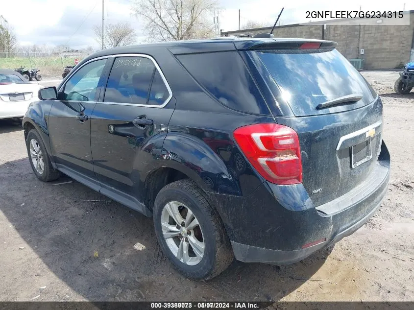 2016 Chevrolet Equinox Ls VIN: 2GNFLEEK7G6234315 Lot: 39380073