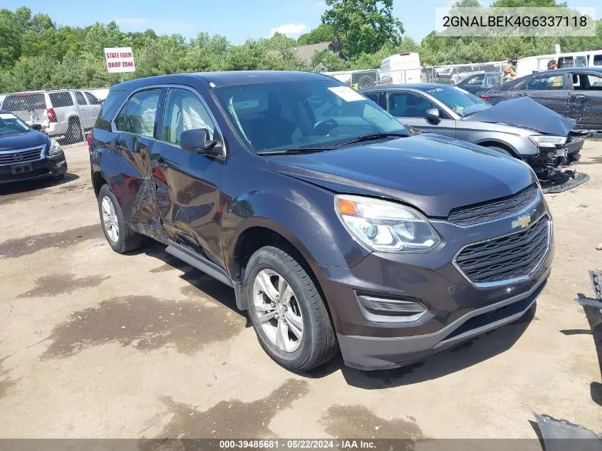 2016 Chevrolet Equinox Ls VIN: 2GNALBEK4G6337118 Lot: 39485681