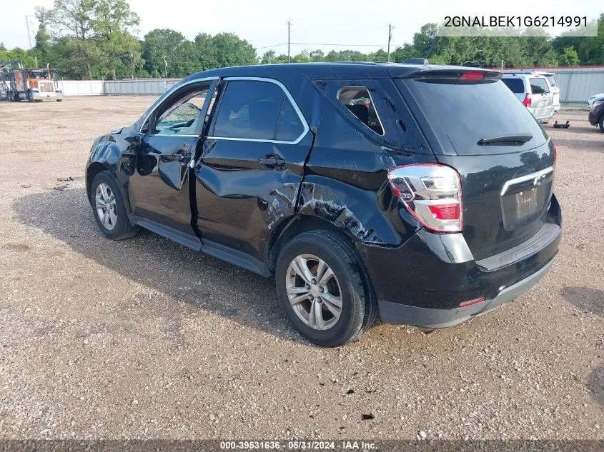 2016 Chevrolet Equinox Ls VIN: 2GNALBEK1G6214991 Lot: 39531636