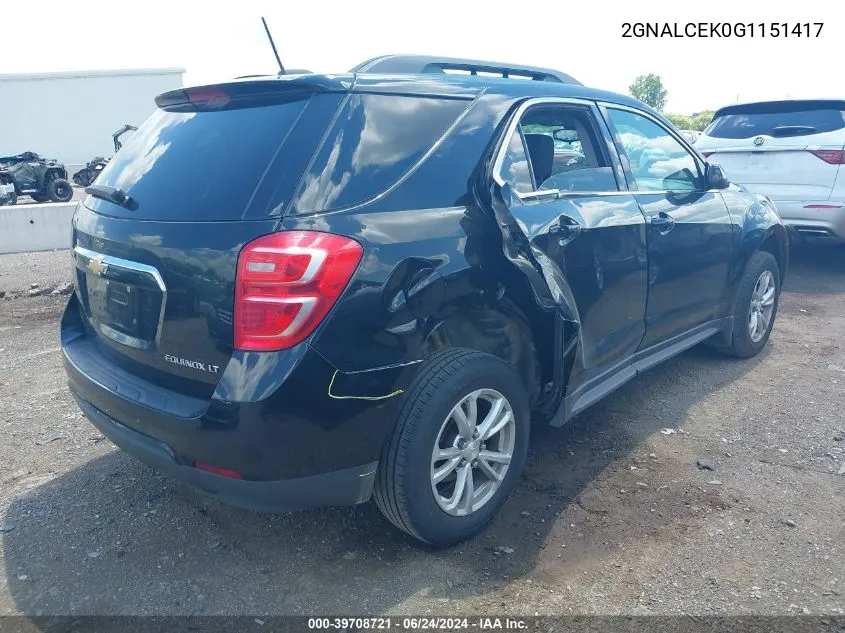 2016 Chevrolet Equinox Lt VIN: 2GNALCEK0G1151417 Lot: 39708721