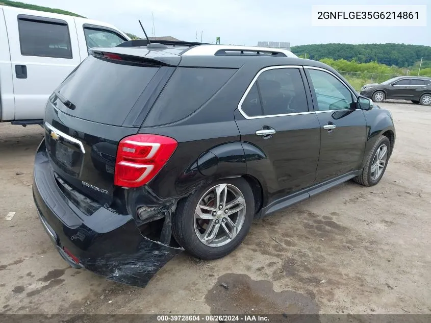 2016 Chevrolet Equinox Ltz VIN: 2GNFLGE35G6214861 Lot: 39728604