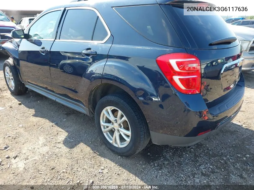 2016 Chevrolet Equinox Lt VIN: 2GNALCEK3G6117636 Lot: 39816259