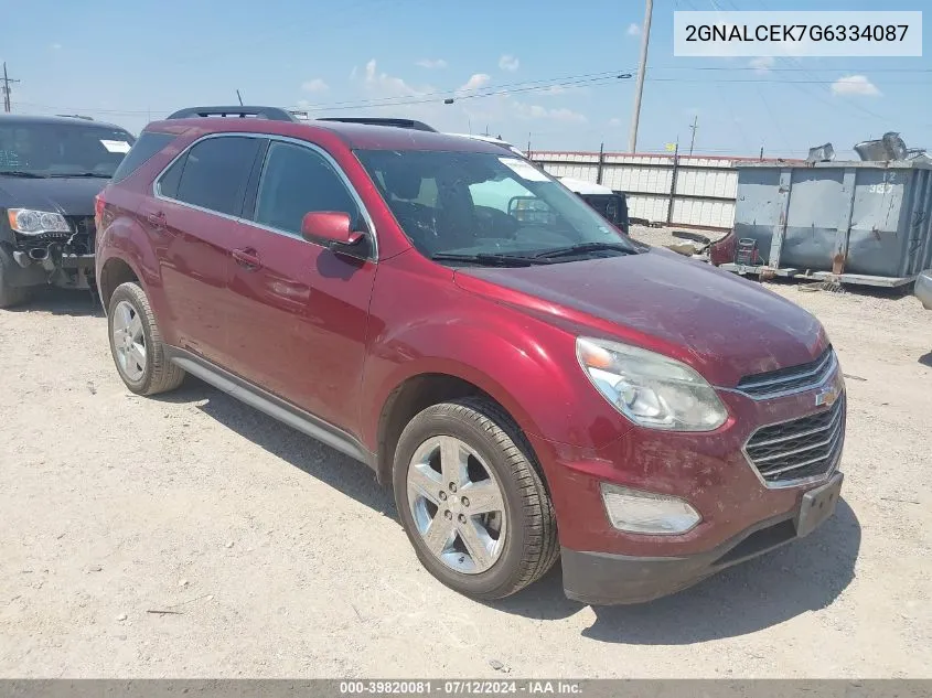 2016 Chevrolet Equinox Lt VIN: 2GNALCEK7G6334087 Lot: 39820081