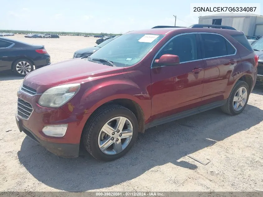 2016 Chevrolet Equinox Lt VIN: 2GNALCEK7G6334087 Lot: 39820081