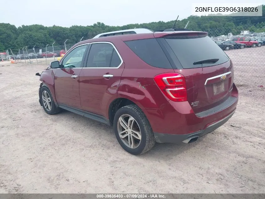 2016 Chevrolet Equinox Ltz VIN: 2GNFLGE39G6318026 Lot: 39835403