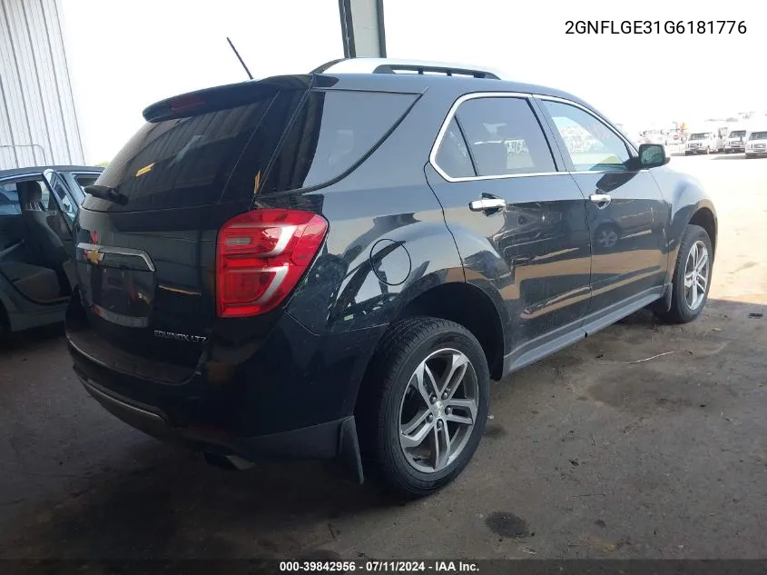 2016 Chevrolet Equinox Ltz VIN: 2GNFLGE31G6181776 Lot: 39842956