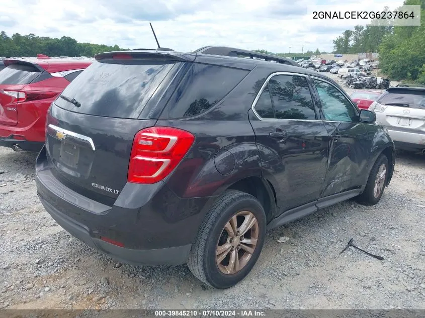 2016 Chevrolet Equinox Lt VIN: 2GNALCEK2G6237864 Lot: 39845210