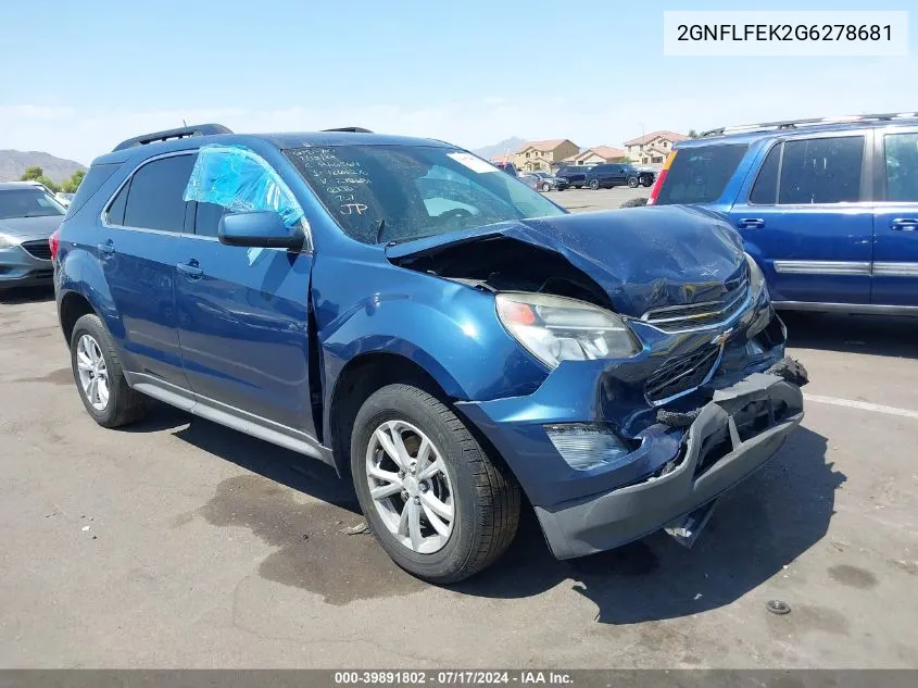 2016 Chevrolet Equinox Lt VIN: 2GNFLFEK2G6278681 Lot: 39891802