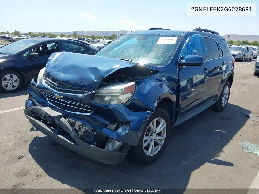 2016 Chevrolet Equinox Lt VIN: 2GNFLFEK2G6278681 Lot: 39891802