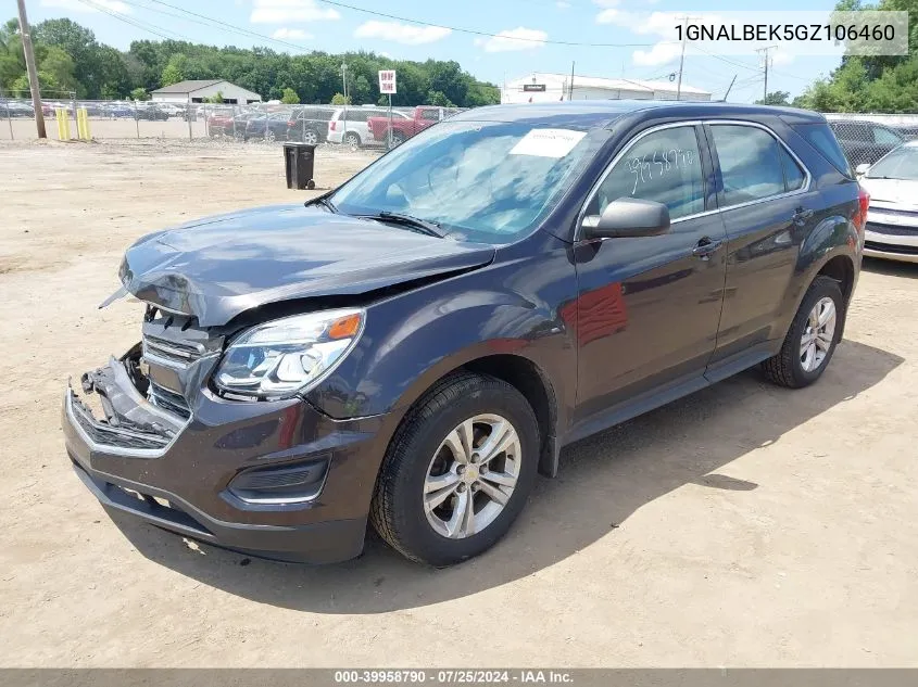 2016 Chevrolet Equinox Ls VIN: 1GNALBEK5GZ106460 Lot: 39958790