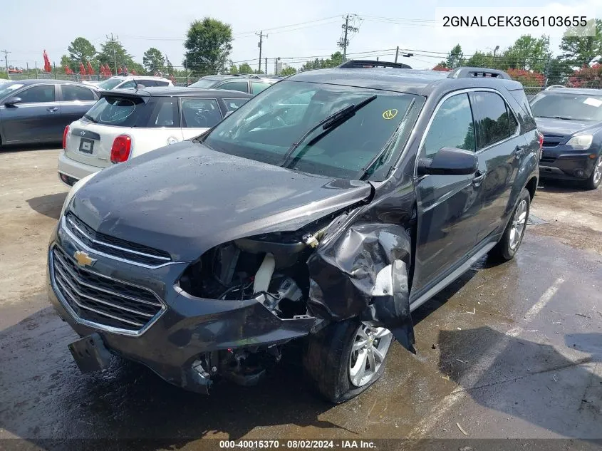 2016 Chevrolet Equinox Lt VIN: 2GNALCEK3G6103655 Lot: 40015370