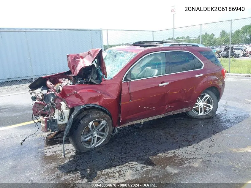 2016 Chevrolet Equinox Ltz VIN: 2GNALDEK2G6186940 Lot: 40054670