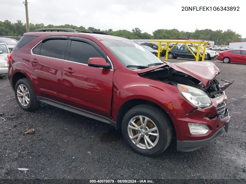 2016 Chevrolet Equinox Lt VIN: 2GNFLFEK1G6343892 Lot: 40070079