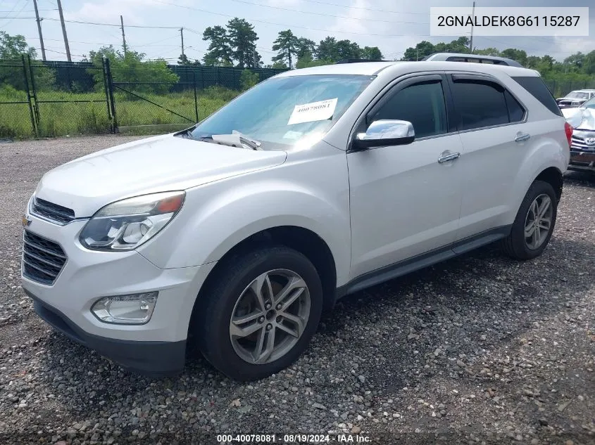 2016 Chevrolet Equinox Ltz VIN: 2GNALDEK8G6115287 Lot: 40078081