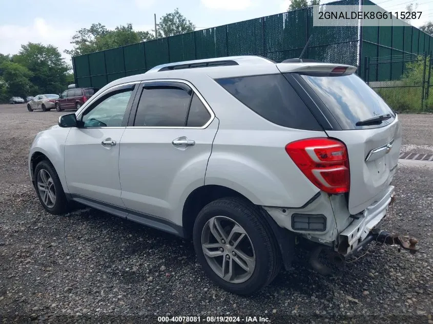 2016 Chevrolet Equinox Ltz VIN: 2GNALDEK8G6115287 Lot: 40078081