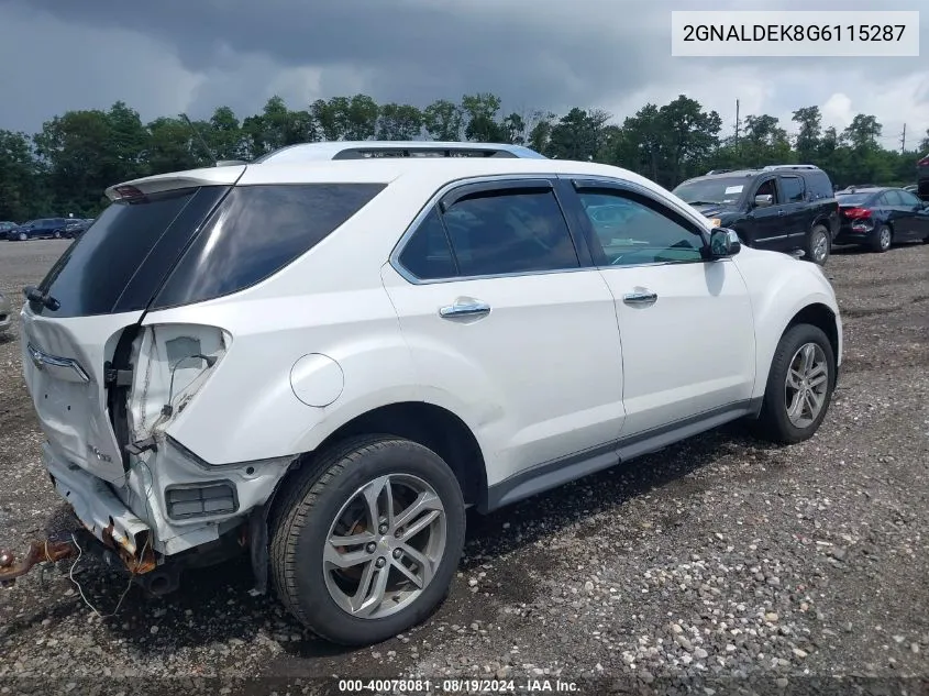 2016 Chevrolet Equinox Ltz VIN: 2GNALDEK8G6115287 Lot: 40078081