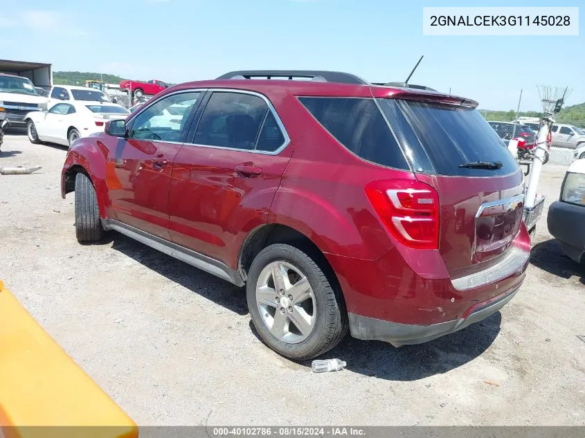 2016 Chevrolet Equinox Lt VIN: 2GNALCEK3G1145028 Lot: 40102786