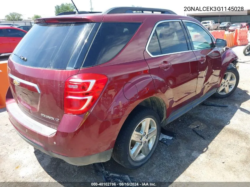 2016 Chevrolet Equinox Lt VIN: 2GNALCEK3G1145028 Lot: 40102786