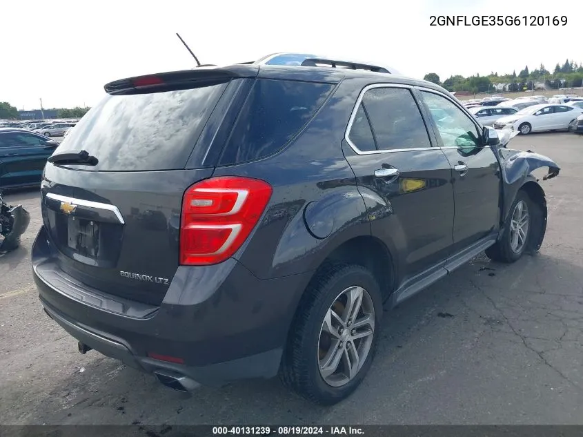 2016 Chevrolet Equinox Ltz VIN: 2GNFLGE35G6120169 Lot: 40131239