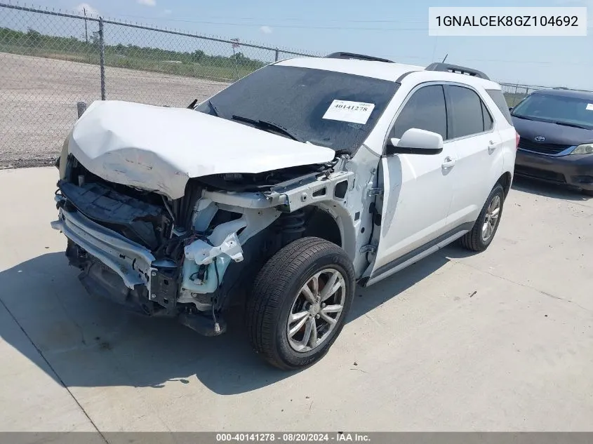 2016 Chevrolet Equinox Lt VIN: 1GNALCEK8GZ104692 Lot: 40141278