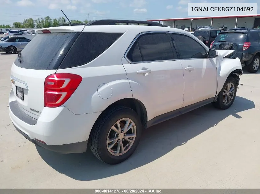 2016 Chevrolet Equinox Lt VIN: 1GNALCEK8GZ104692 Lot: 40141278