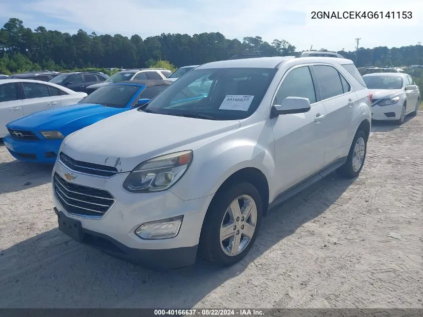 2016 Chevrolet Equinox Lt VIN: 2GNALCEK4G6141153 Lot: 40166637