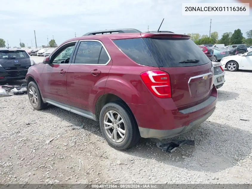 2016 Chevrolet Equinox Lt VIN: 2GNALCEKXG1116366 Lot: 40172564