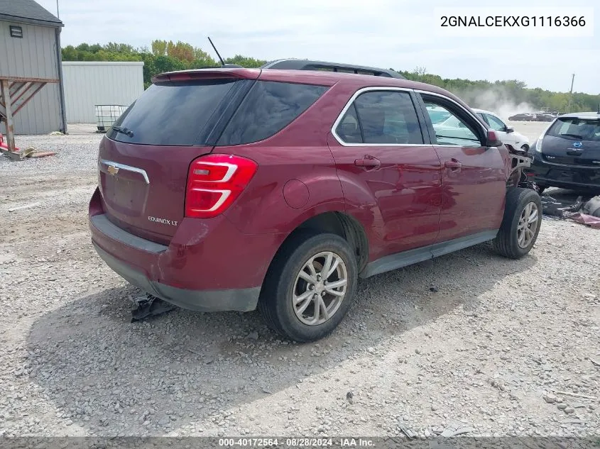 2016 Chevrolet Equinox Lt VIN: 2GNALCEKXG1116366 Lot: 40172564