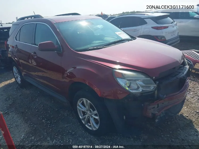 2016 Chevrolet Equinox Lt VIN: 2GNALCEK3G1171600 Lot: 40197514