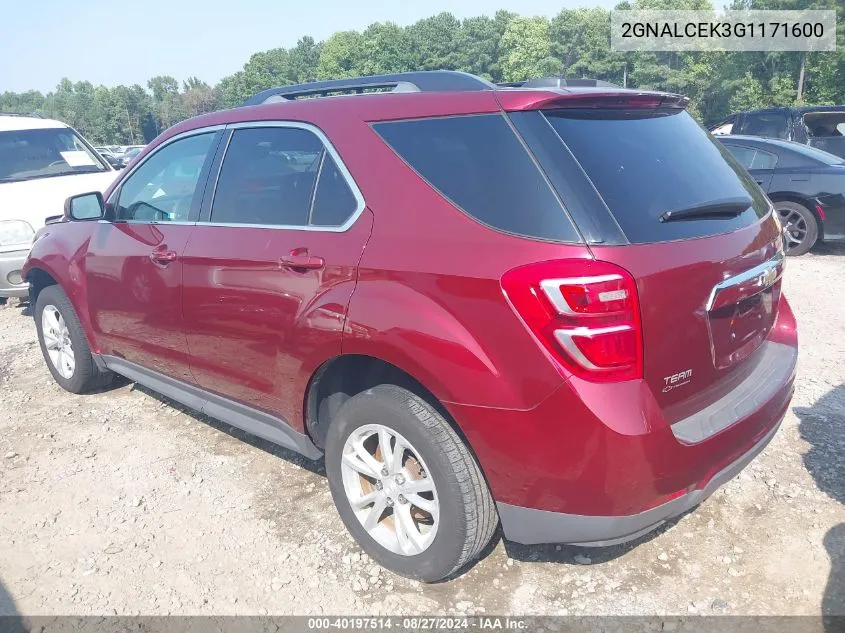 2016 Chevrolet Equinox Lt VIN: 2GNALCEK3G1171600 Lot: 40197514