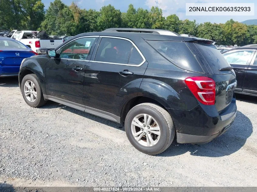 2016 Chevrolet Equinox Lt VIN: 2GNALCEK0G6352933 Lot: 40227824