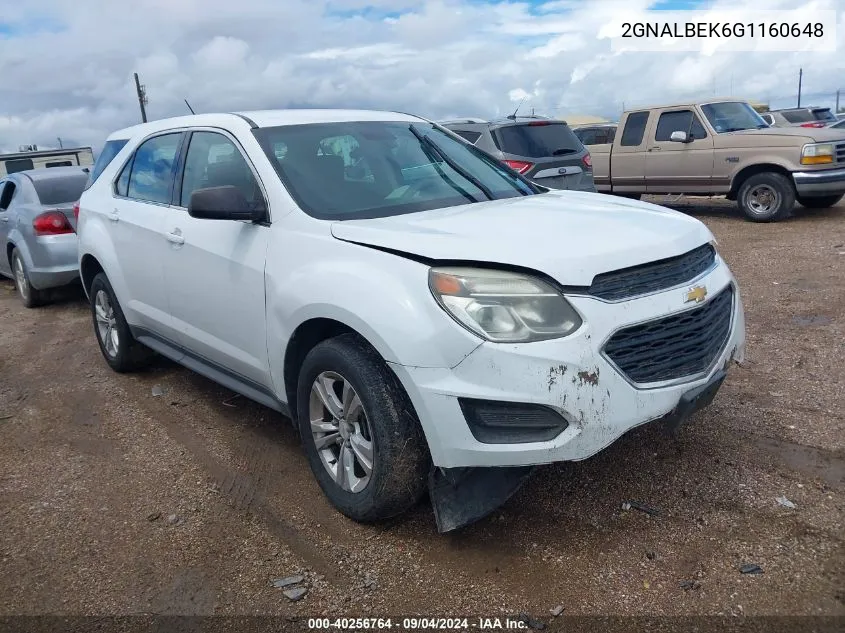 2016 Chevrolet Equinox L VIN: 2GNALBEK6G1160648 Lot: 40256764