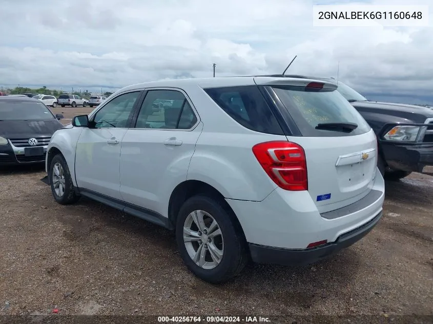 2016 Chevrolet Equinox L VIN: 2GNALBEK6G1160648 Lot: 40256764