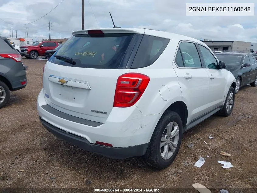 2016 Chevrolet Equinox L VIN: 2GNALBEK6G1160648 Lot: 40256764