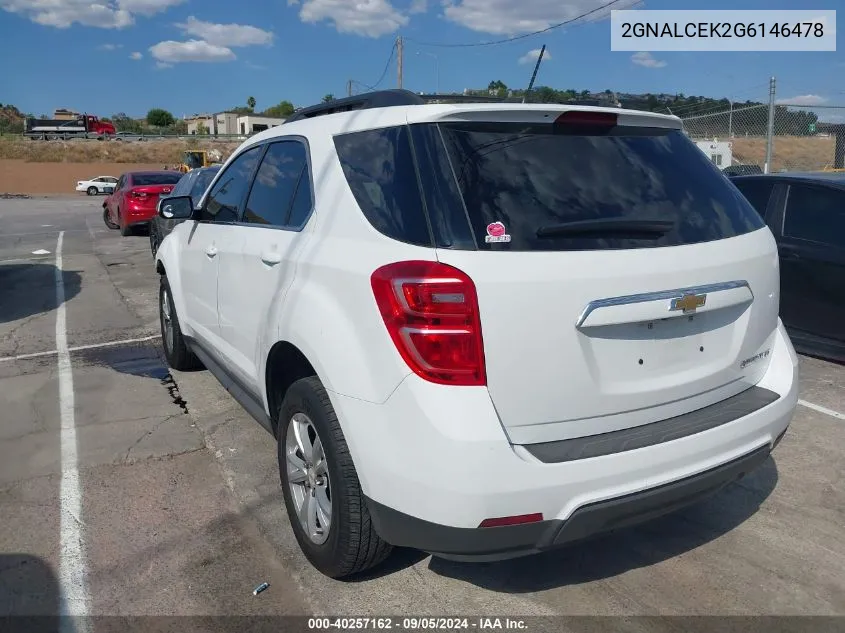 2016 Chevrolet Equinox Lt VIN: 2GNALCEK2G6146478 Lot: 40257162