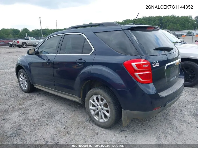 2016 Chevrolet Equinox Lt VIN: 2GNALCEK7G1144352 Lot: 40260516