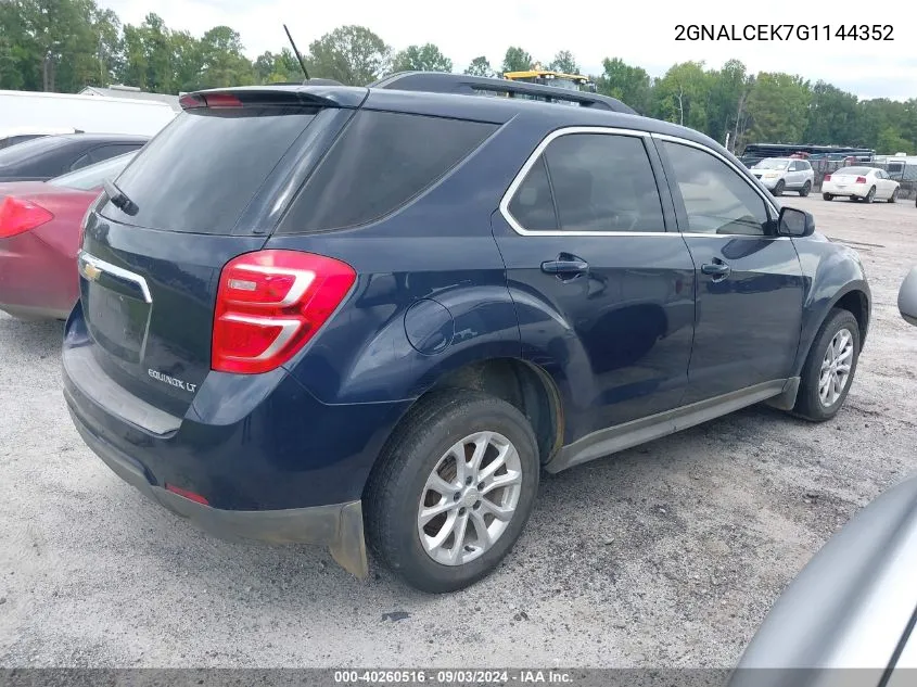 2016 Chevrolet Equinox Lt VIN: 2GNALCEK7G1144352 Lot: 40260516