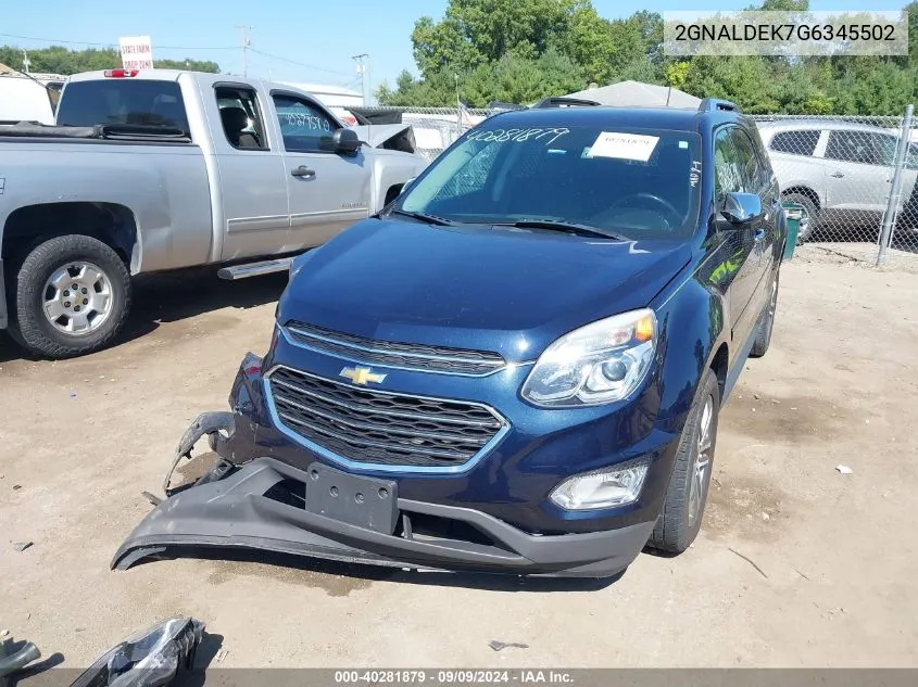 2016 Chevrolet Equinox Ltz VIN: 2GNALDEK7G6345502 Lot: 40281879