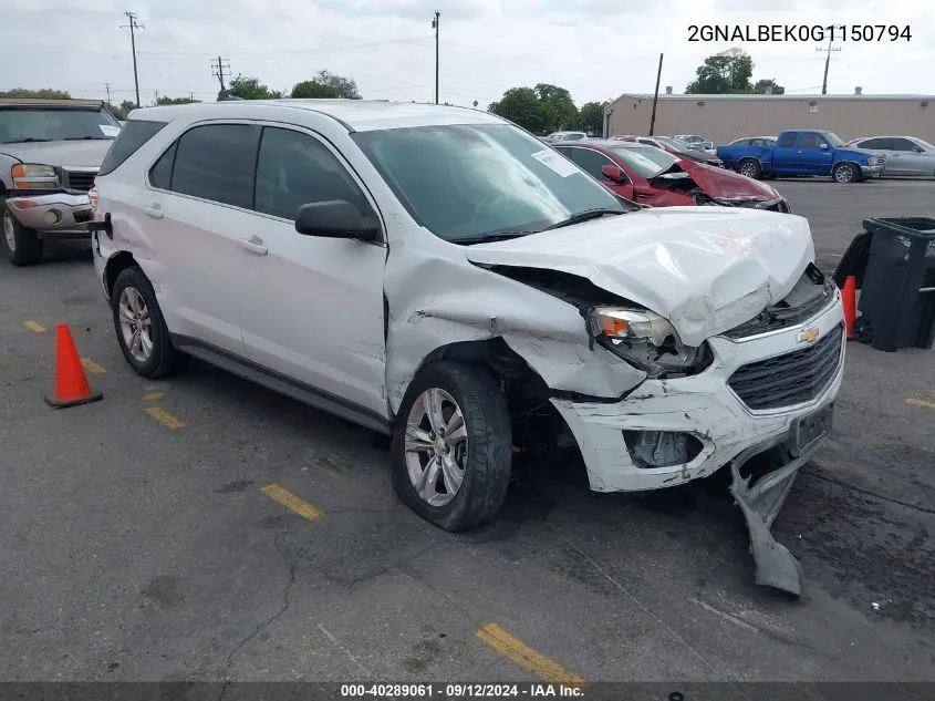 2016 Chevrolet Equinox Ls VIN: 2GNALBEK0G1150794 Lot: 40289061