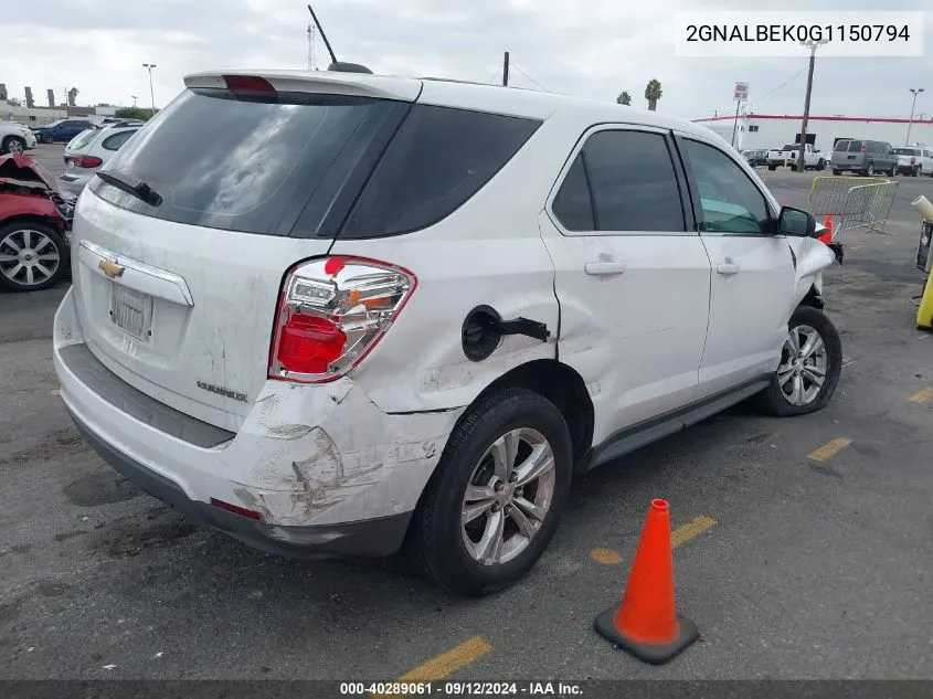 2016 Chevrolet Equinox Ls VIN: 2GNALBEK0G1150794 Lot: 40289061