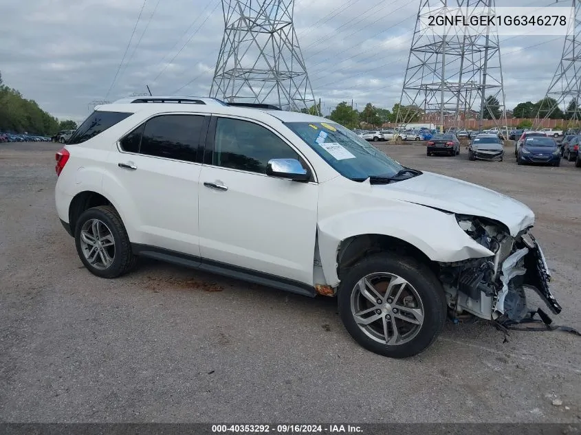 2016 Chevrolet Equinox Ltz VIN: 2GNFLGEK1G6346278 Lot: 40353292