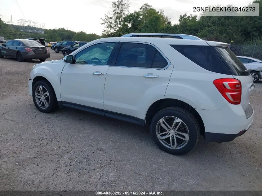 2016 Chevrolet Equinox Ltz VIN: 2GNFLGEK1G6346278 Lot: 40353292