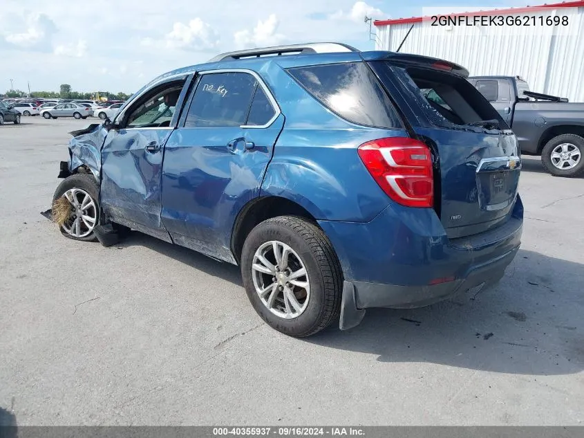 2016 Chevrolet Equinox Lt VIN: 2GNFLFEK3G6211698 Lot: 40355937