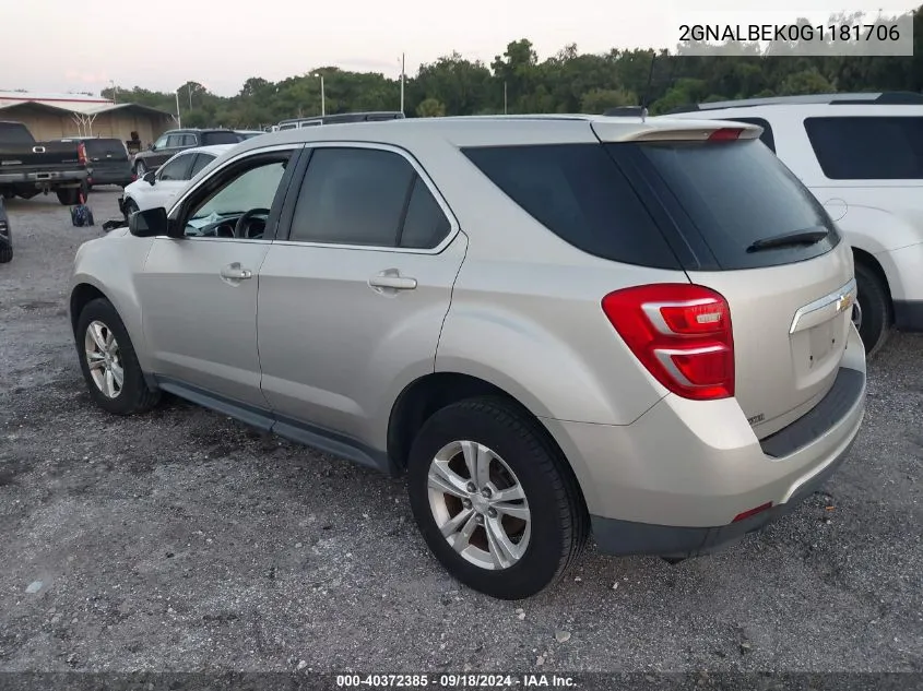 2016 Chevrolet Equinox Ls VIN: 2GNALBEK0G1181706 Lot: 40372385