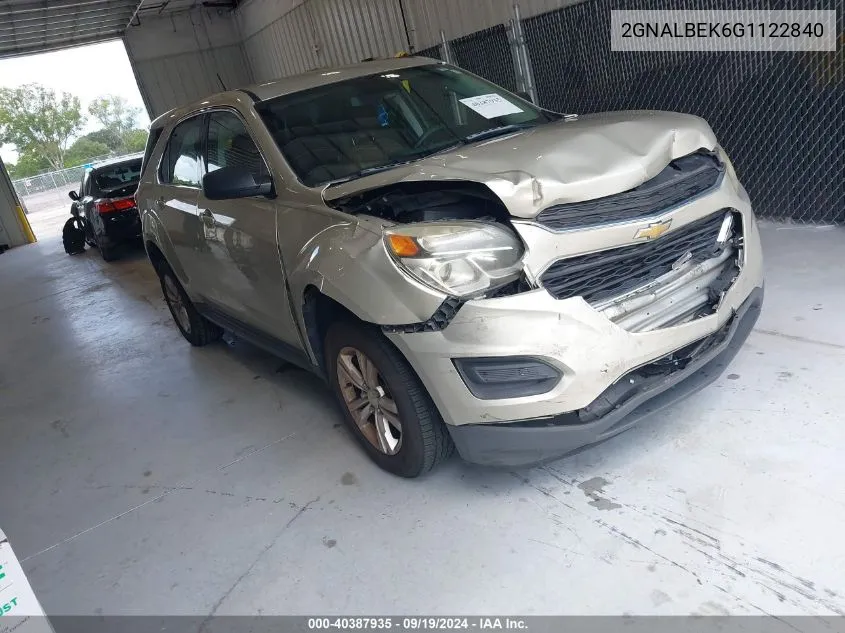 2016 Chevrolet Equinox Ls VIN: 2GNALBEK6G1122840 Lot: 40387935