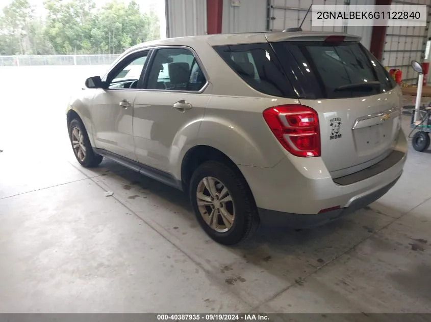 2016 Chevrolet Equinox Ls VIN: 2GNALBEK6G1122840 Lot: 40387935