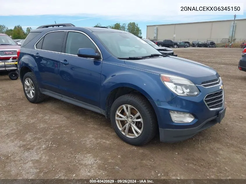 2016 Chevrolet Equinox Lt VIN: 2GNALCEKXG6345150 Lot: 40420529