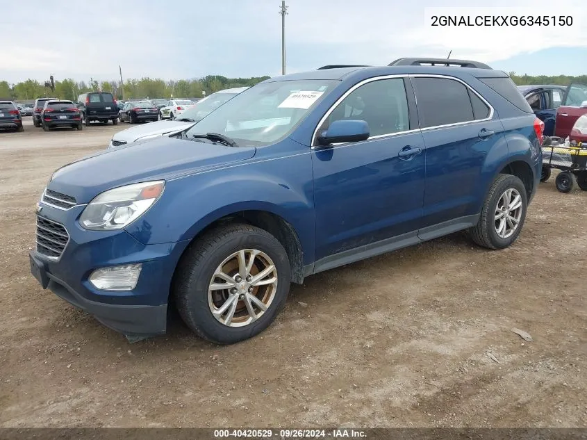 2016 Chevrolet Equinox Lt VIN: 2GNALCEKXG6345150 Lot: 40420529