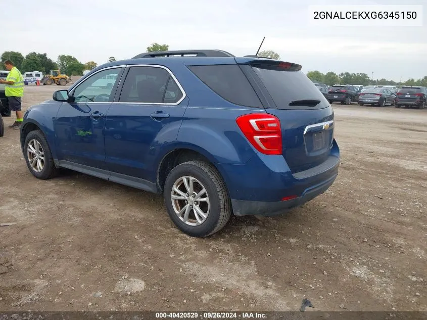 2016 Chevrolet Equinox Lt VIN: 2GNALCEKXG6345150 Lot: 40420529