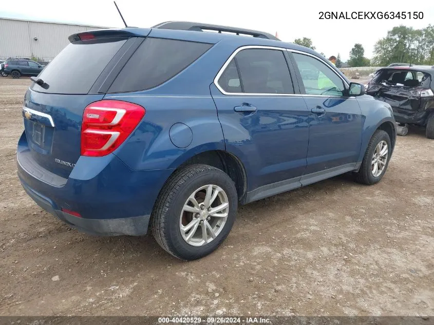 2016 Chevrolet Equinox Lt VIN: 2GNALCEKXG6345150 Lot: 40420529